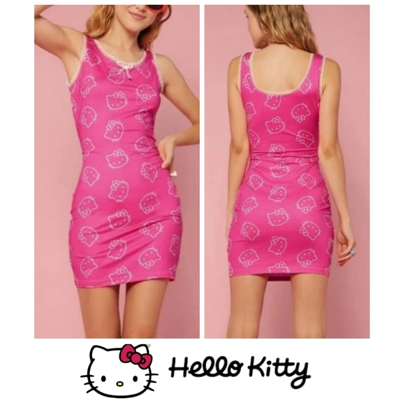 Hello Kitty Dresses & Skirts - Hello Kitty Face Tank Mini Dress Hot Pink(Magenta) & White Size Sm&Med Avail